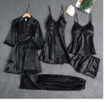 Silk 5-Piece Women's Sleepwear Set with Chest Pads – Camisole Dress, Robe & Loungewear - Image 7