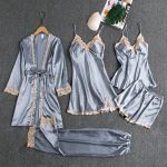 Silk 5-Piece Women's Sleepwear Set with Chest Pads – Camisole Dress, Robe & Loungewear - Image 12