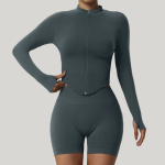 Women's Zipper High Neck Long Sleeve Yoga Jacket - Slim-Fit Quick-Dry Activewear for Outdoor Fitness & Gym - Image 8