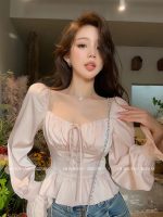 French Square chiffon Neck Shirt for Women High end top - Image 8