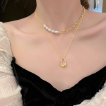 Minimalist Pearl & Plaid Teardrop Pendant Necklace Set - Image 9