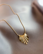 Minimal Fan Shaped Pendant Collarbone Necklace for Women, Light Gold Tone - Image 9