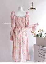 French Floral Ruffled Maxi Dress – Elegant Waist-Cinching Tea Break Dress for Women - Image 7