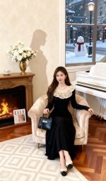 Women’s Elegant Black Knit Maxi Dress - Image 3