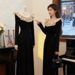 Women’s Elegant Black Knit Maxi Dress