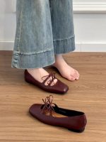 French Bow Lace-Up Mary Jane Flats for Women - Image 3