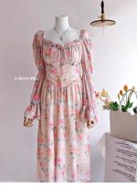 French Floral Ruffled Maxi Dress – Elegant Waist-Cinching Tea Break Dress for Women - Image 8