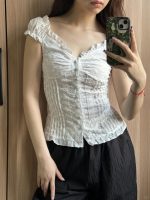 French Jacquard Puff Sleeve Top – Palace Style Ballet Girl Lace Button Blouse - Image 2