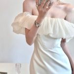 French elegant off-shoulder slim-fitting hip high-end seaside vacation dress