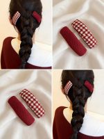 Red Plaid Houndstooth BB Hair Clip Side Hair Accessory - Image 9