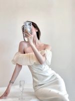 French elegant off-shoulder slim-fitting hip high-end seaside vacation dress - Image 3