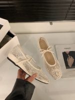 Women’s White Lace Mesh Ballet Flats – Floral Embroidered Tie-Up Shoes - Image 8