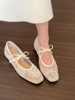 Women’s White Lace Mesh Ballet Flats – Floral Embroidered Tie-Up Shoes - Image 4