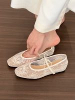 Women’s White Lace Mesh Ballet Flats – Floral Embroidered Tie-Up Shoes - Image 6