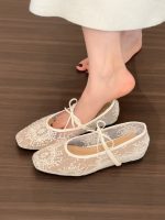 Women’s White Lace Mesh Ballet Flats – Floral Embroidered Tie-Up Shoes - Image 5
