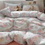 Korean Cute Bunny blue washed cotton bed sheets and quilt cover set super soft bedding’s - Image 2