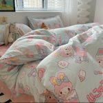 Korean Cute Bunny blue washed cotton bed sheets and quilt cover set super soft bedding’s - Image 3
