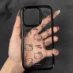 Cute Black Cartoon Hello Kitty Phone Case – Shockproof Protective Cover for iPhone 16 Pro Max, 15 Pro Max, 14 Pro, 14 Plus, 13, 12 - Image 3