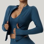Women's Zipper High Neck Long Sleeve Yoga Jacket - Slim-Fit Quick-Dry Activewear for Outdoor Fitness & Gym - Image 10