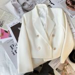 White Double-Breasted Fitted Short Blazer - Image 6