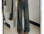 Vintage High-Waist Cement Gray Wide-Leg Floor-Length Jeans - Image 6