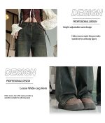Vintage High-Waist Cement Gray Wide-Leg Floor-Length Jeans - Image 5