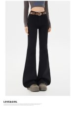 High Waist Stretch Micro Flare Raw Hem Denim Pants - Image 15