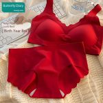 Red Seamless Push-Up Bridal Camisole Bra Set - Image 4