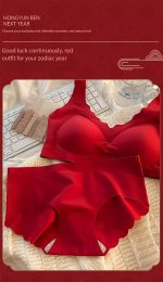 Red Seamless Push-Up Bridal Camisole Bra Set - Image 9