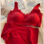 Red Seamless Push-Up Bridal Camisole Bra Set
