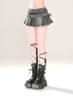 High Waist A-Line Pleated Denim Mini Skirt Women Slim Fit - Image 15