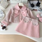 Elegant tweed jacket and leather skirt two piece set korean chic outfit - Image 6