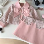 Elegant tweed jacket and leather skirt two piece set korean chic outfit - Image 5