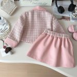 Elegant tweed jacket and leather skirt two piece set korean chic outfit - Image 2