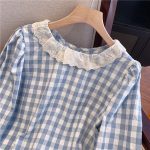Women’s French Lace Plaid Long Sleeve Blouse - Image 2