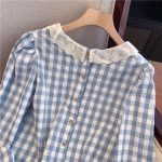 Women’s French Lace Plaid Long Sleeve Blouse - Image 6