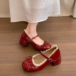 Red French Ballet Mary Jane Chunky Heels - Image 7