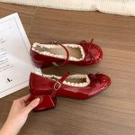 Red French Ballet Mary Jane Chunky Heels - Image 3
