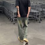 Vintage Washed Straight Leg Cargo Denim Jeans - Image 3