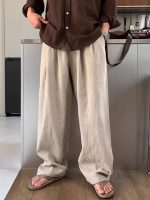 Linen Blend Relaxed Straight-Leg Trousers for Men - Image 3