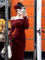 French Style Off Shoulder Bodycon Long Dress Women Elegant Fitted Base Dress - Image 2