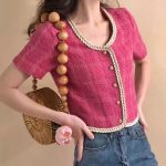 Plum Purple French Style Cropped Jacket – Vintage Woven Short Sleeve Chanel-Inspired Top