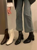 Women's Soft Leather Chunky Heel Slim-Fit Chelsea Ankle Boots - Image 2