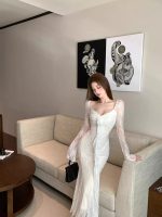 Women’s V-Neck Lace Patchwork Floral Long Sleeve Dress