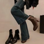 Square Toe Stretch Ankle Boots genuine leather