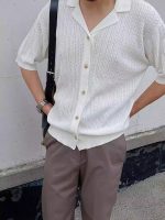 Men’s Ice Silk Knitted Short Sleeve T-Shirt Cardigan – Summer Lightweight Korean Style - Image 4