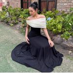 Women’s Color-Block Pleated Off-Shoulder Maxi Dress - Image 9
