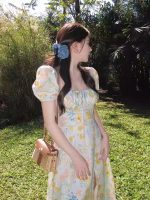 French Style Floral Slit Maxi Dress for Women – Elegant Vacation Look - Image 3