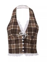 Sexy Lace Plaid Halter Top - Image 2