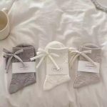 Spring Summer Grey Bow Cotton Slouch Socks - Image 4